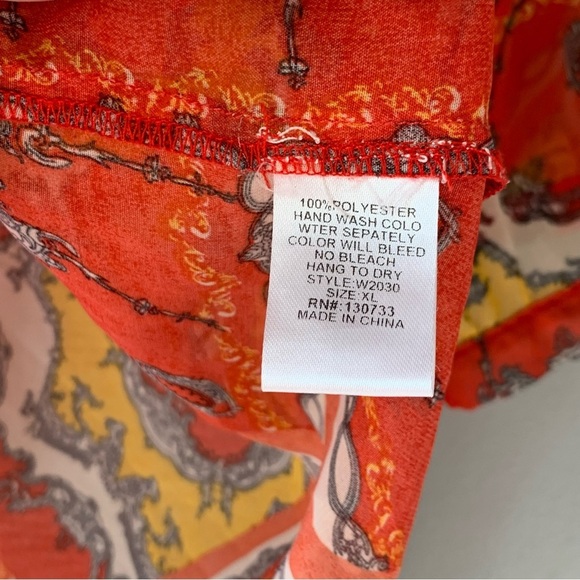 UMGEE sheer orange and yellow paisley 3/4 length sleeve. Size XL - Picture 9 of 10